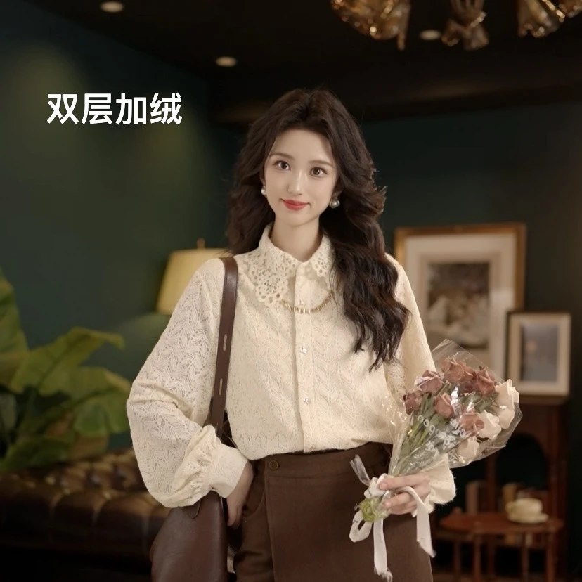 琦琦【白金秀场】蕾丝长袖针织衫宽松上衣YE0706083