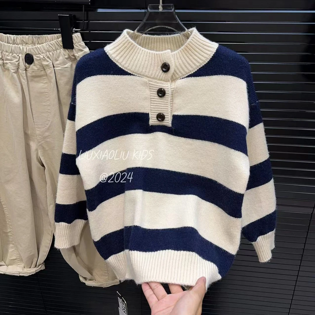 BY LIUXIAOLIU【织海】韩版高货秋季儿童条纹针织毛衣6755