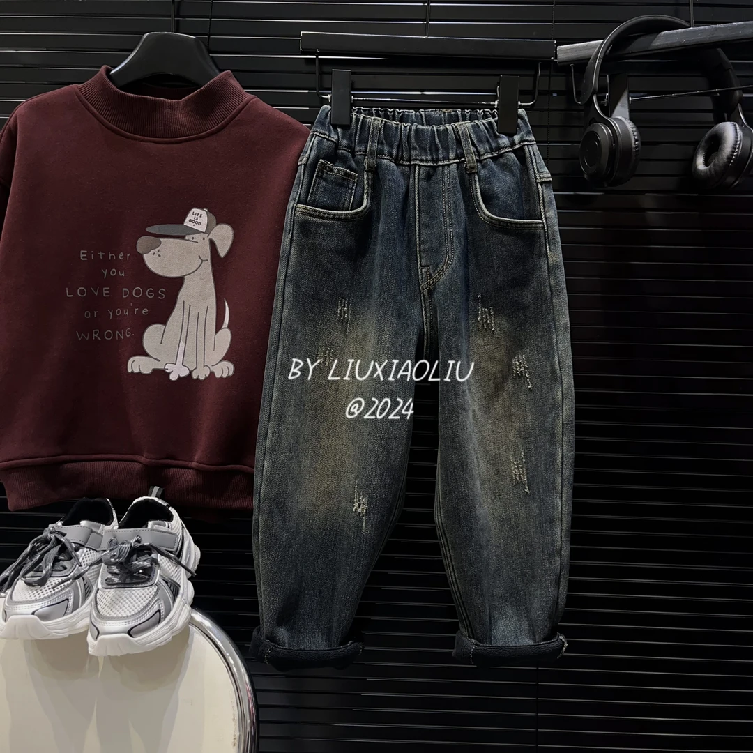 杭州六小六正版 BY LIUXIAOLIU秋冬季儿童加绒牛仔裤12279