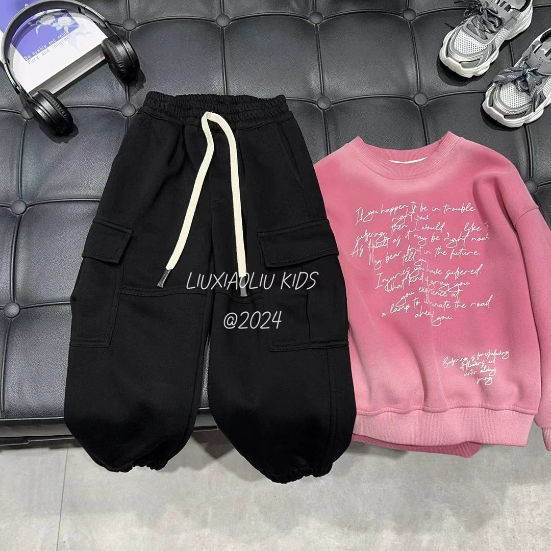 BY LIUXIAOLIU韩版高货秋季儿童大口袋休闲卫裤7475