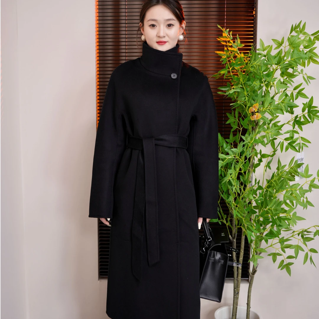 立领加厚内衬双面羊绒30%山羊绒大衣  气质时尚超细腻冬季大衣
