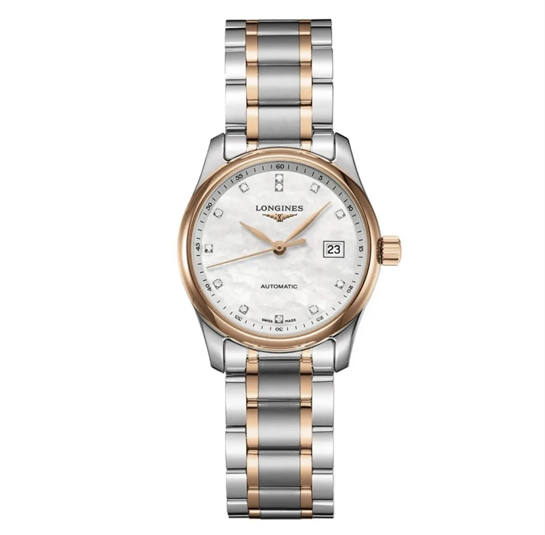 99新 Longines/浪琴 名匠玫瑰金/贝母刻钻/女单表径29