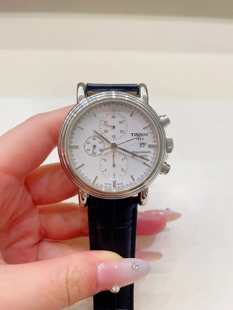 99新 Tissot/天梭 卡森臻我时尚蓝针皮带石英手表男表