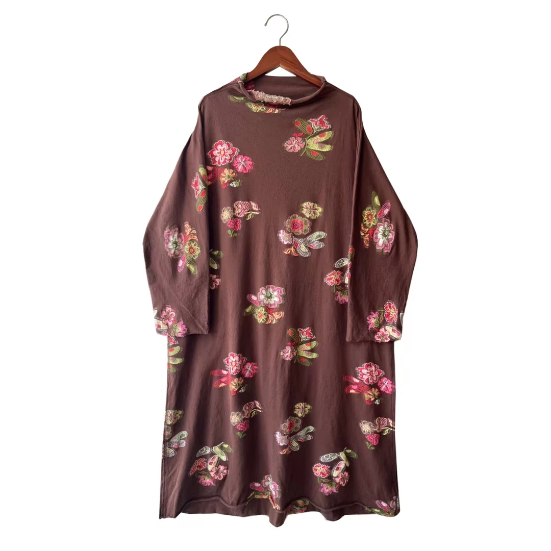 袍子 云雾里原创设计 复古文艺浪漫恣意中长款绣花袍子3017