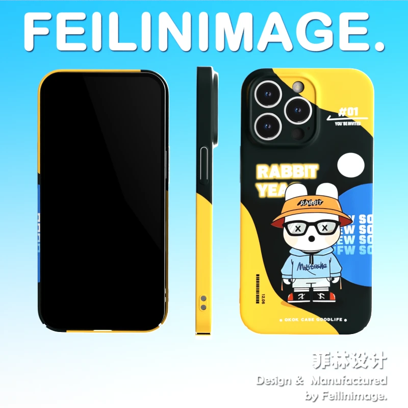 潮牌带帽兔子适用于苹果15艺术复古华为mate60菲林手机壳