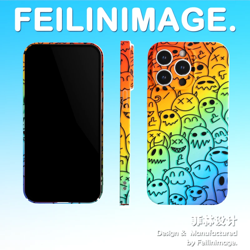 彩色卡通满屏幽灵适用于苹果15艺术复古华为mate60菲林手机壳