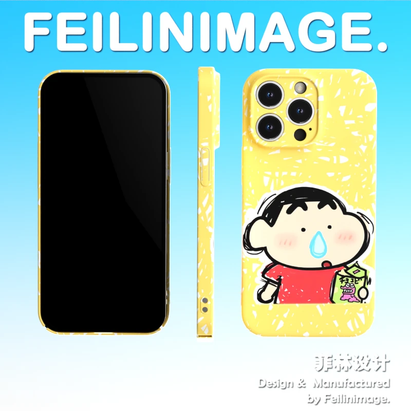 可爱鼻涕蜡笔小新适用于苹果15艺术复古华为mate60菲林手机壳