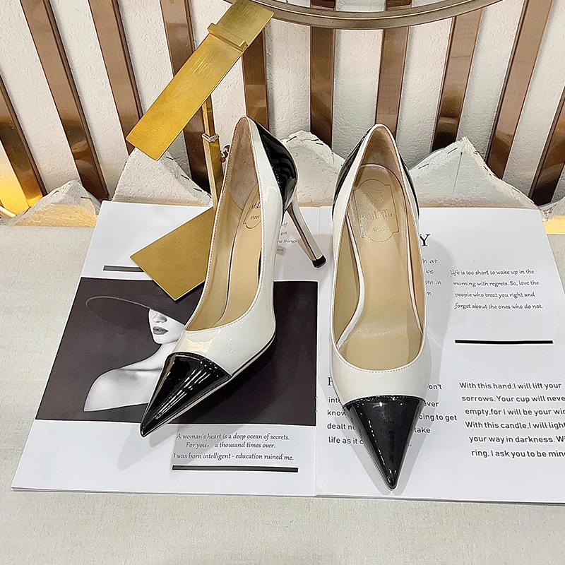 MIDITU/米蒂图2024年新款细跟白色尖头高跟鞋单鞋女气质法式