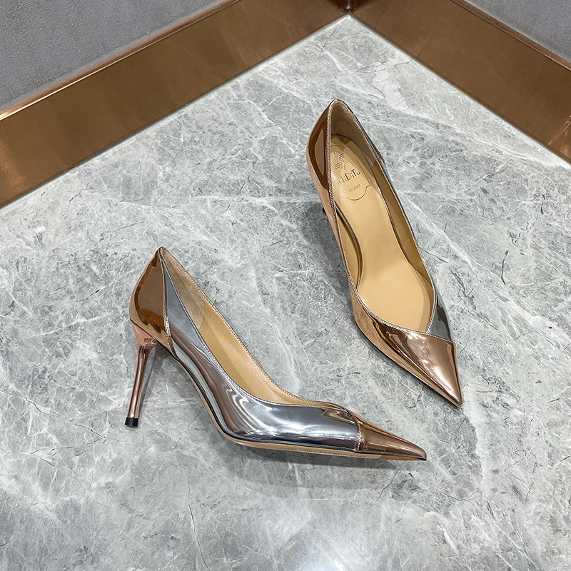 MIDITU/米蒂图2024年洋气新款细跟白色尖头高跟鞋单鞋女气质