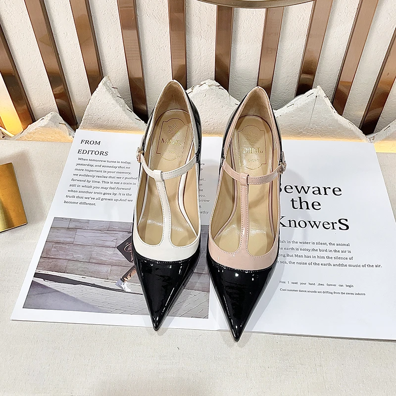 MIDITU/米蒂图2024年新款细跟白色尖头高跟鞋单鞋女气质法式