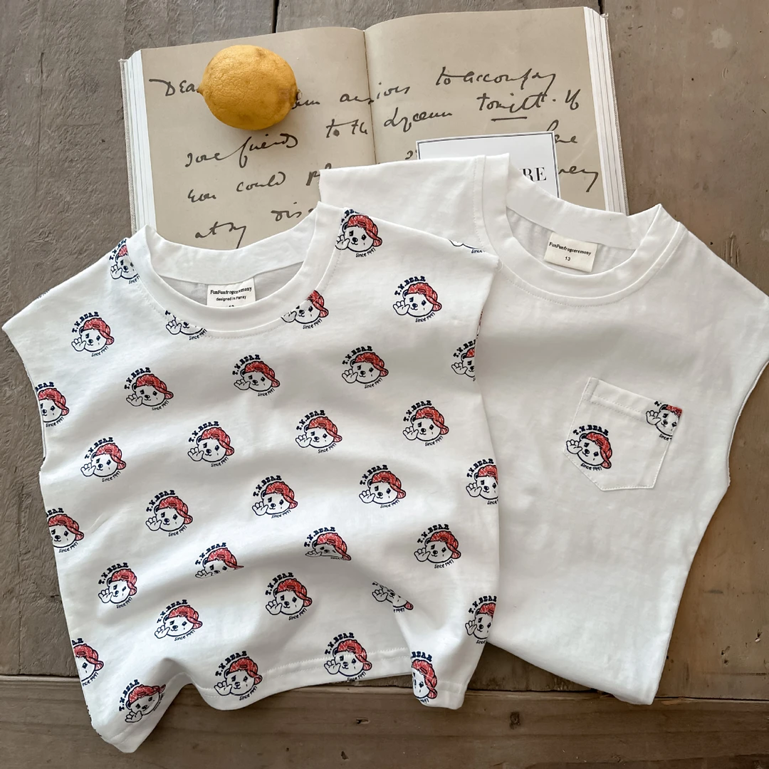 儿童背心夏季2024新款男女童装上衣满印卡通印花宝宝无袖T恤薄款