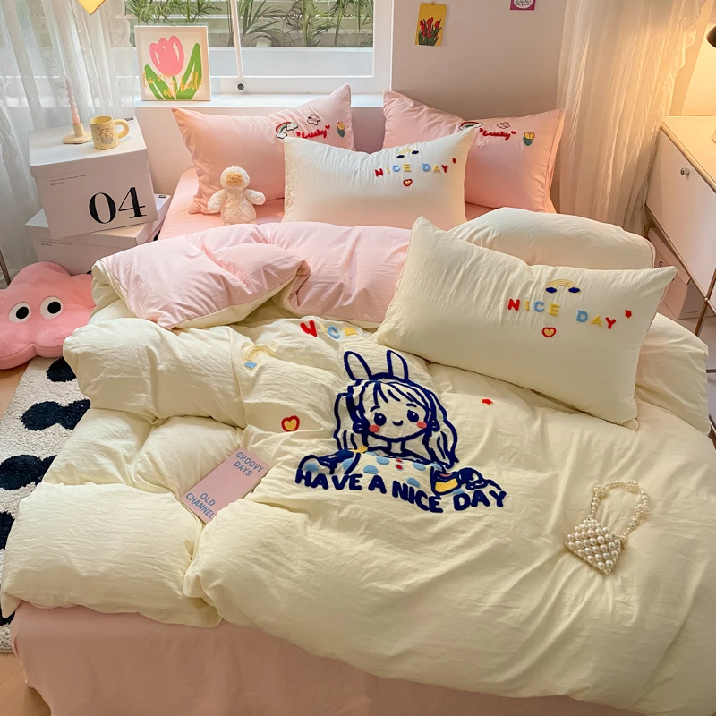 超柔水洗四件套毛巾绣小清新网红可爱简约单人学生宿舍三件套