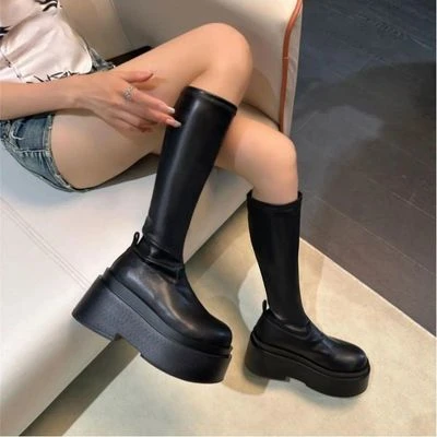 欧美风松糕厚底增高骑士靴高跟高筒靴炸街辣妹不过膝长靴ins显瘦i