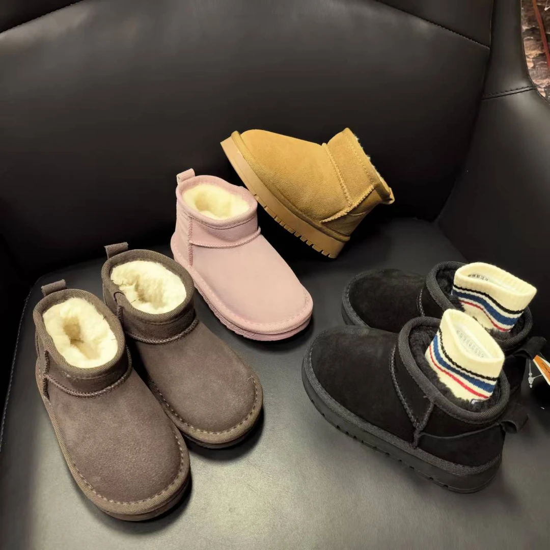 【儿童真皮雪地靴】儿童冬男女童加厚一脚蹬雪地靴6688