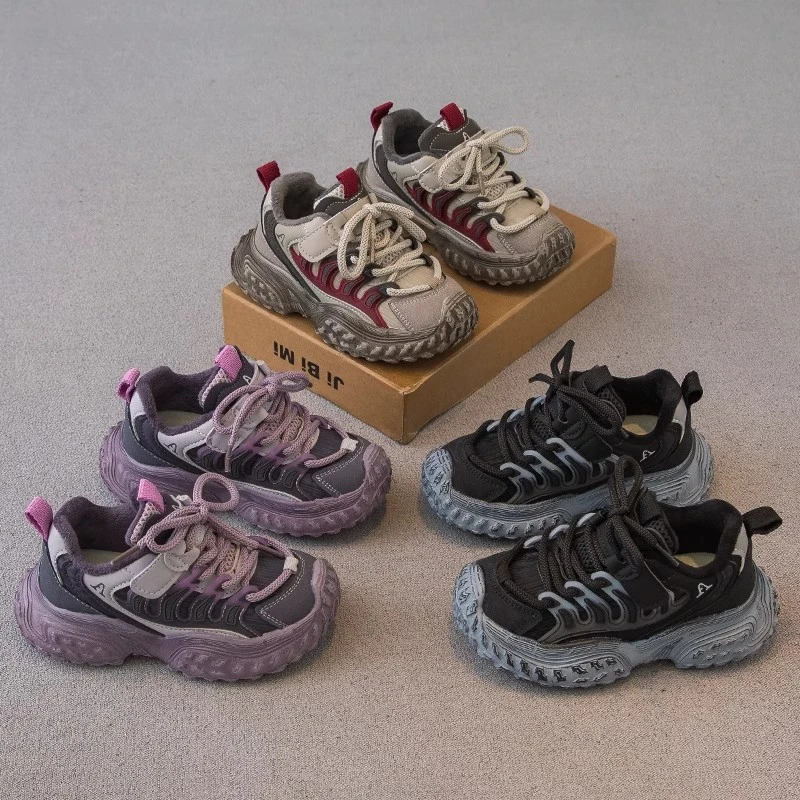 ABC儿童运动鞋二棉加绒2024冬季新款男童鞋子女童老爹鞋软底跑步