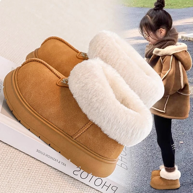 ABC厚底勃肯毛毛大棉鞋儿童冬季雪地靴女童皮毛一体加厚保暖冬鞋