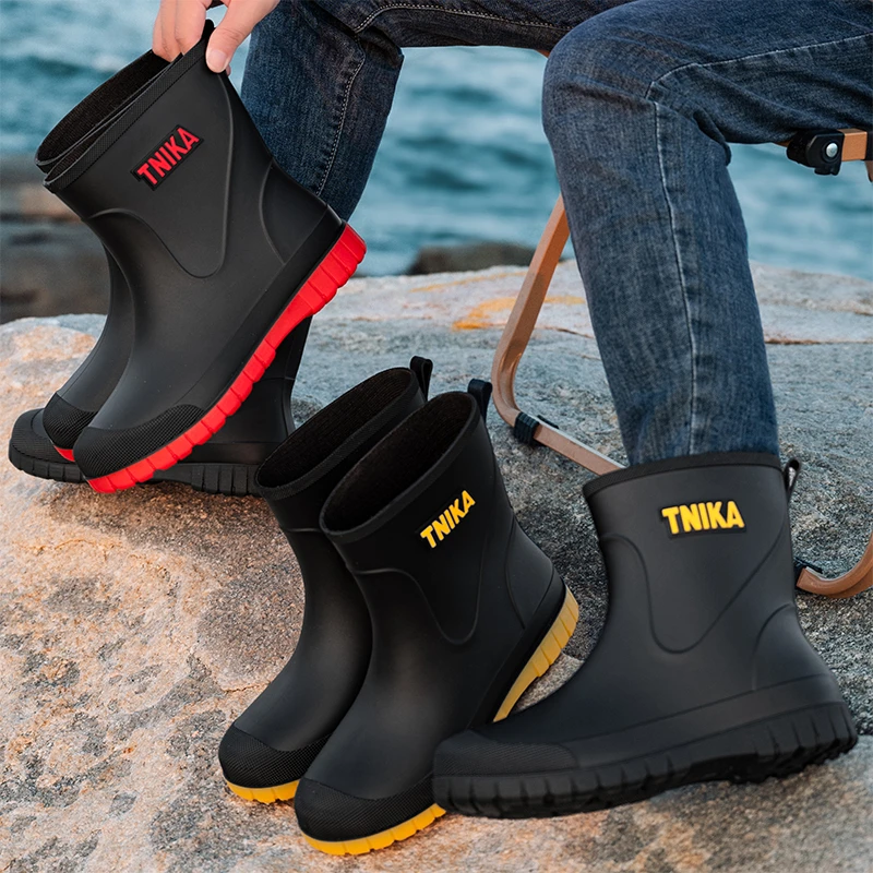 雨鞋男款时尚防水鞋中筒防滑加厚保暖加绒骑手钓鱼成人胶鞋雨靴男