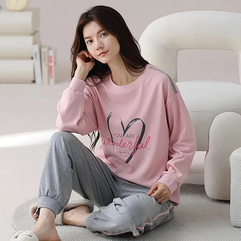 女士睡衣纯棉春秋款长袖2024新款秋季女款套头大码宽松家居服套装