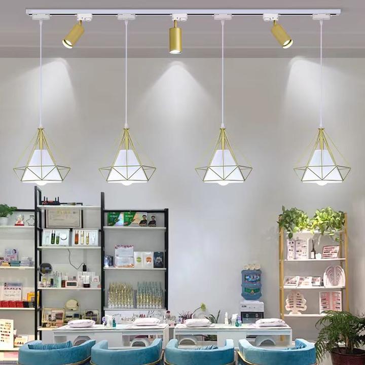 美甲店轨道吊灯射灯超亮网红美发理发店钻石吊灯火锅店铺餐厅吊灯