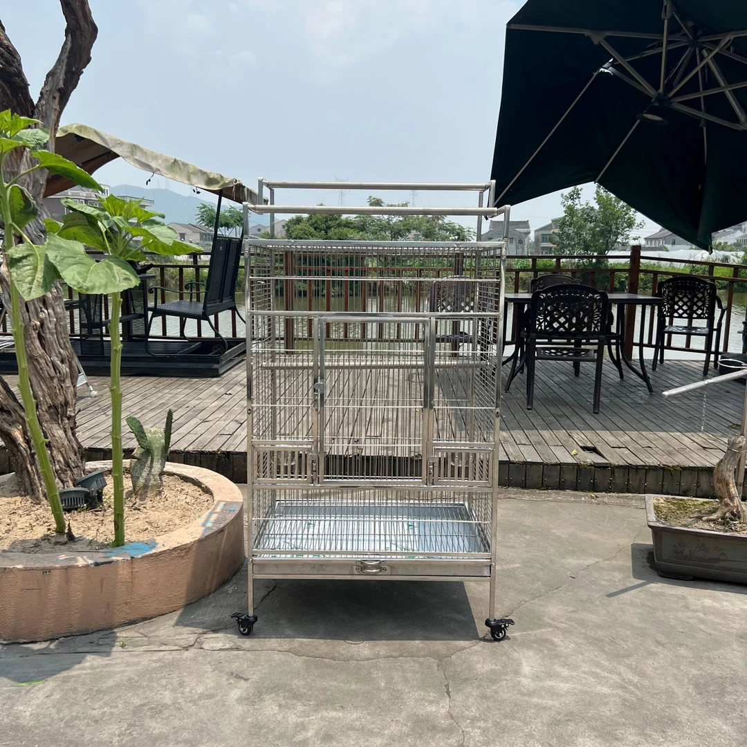 紫蓝鹦鹉实心不锈钢鸟笼室内方形站台庭院通用大鸟笼子别墅鹦鹉笼