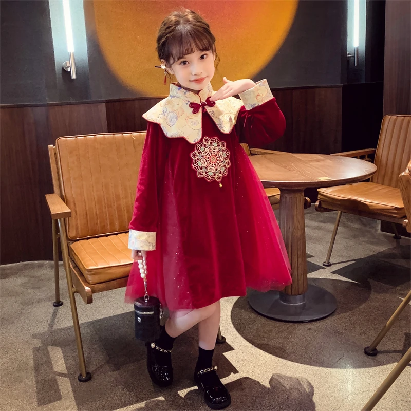 【现货】米米哈罗女童汉服红色拜年服裙子儿童冬季过年服装 Q236310