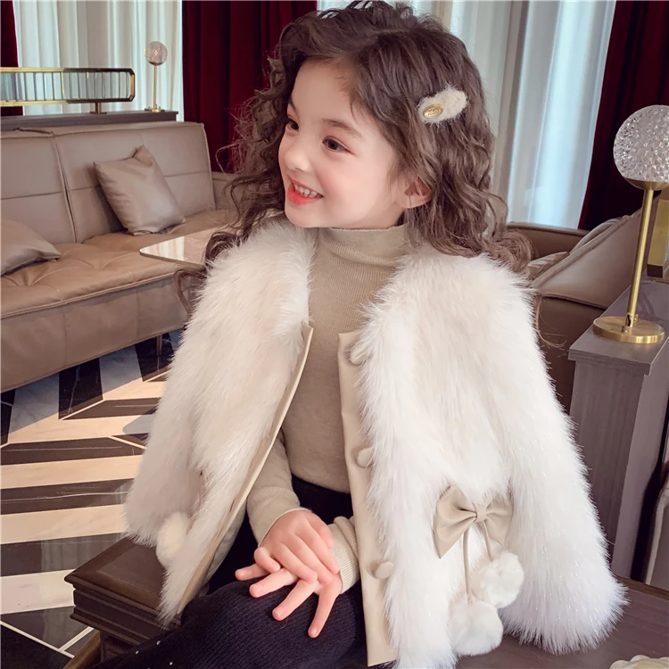 【现货】米米哈罗女童毛毛外套冬装小香风夹棉保暖大衣D240283