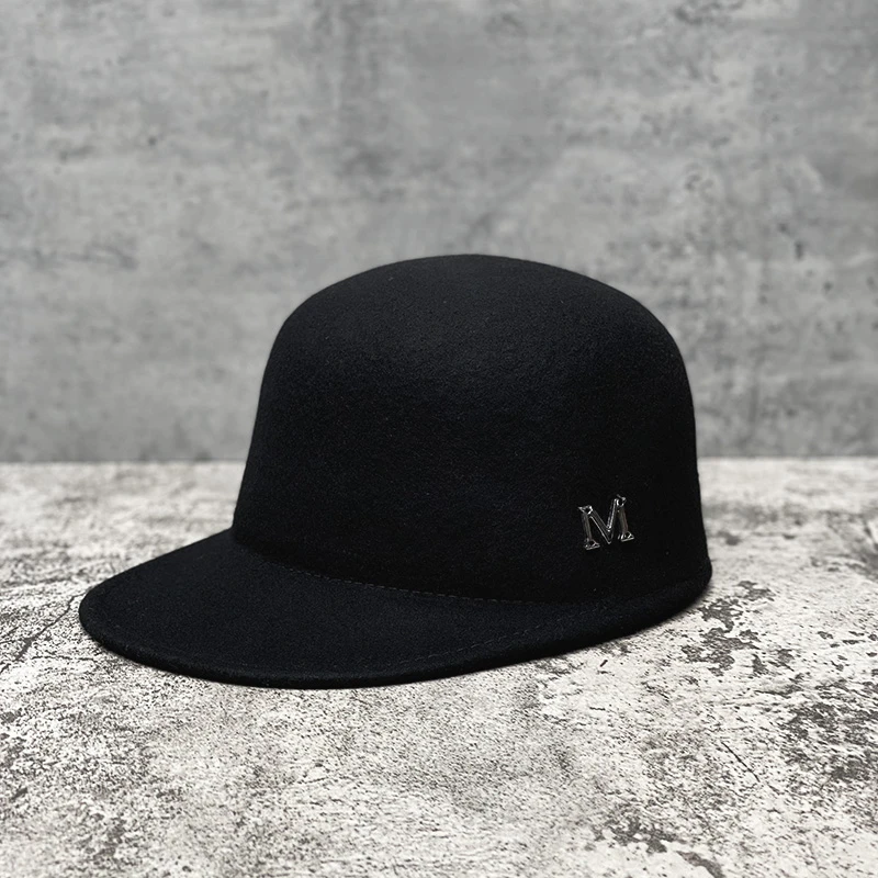 光板毛呢鸭舌帽骑士帽毛呢帽子女秋冬韩版百搭棒球帽马术帽宽檐潮