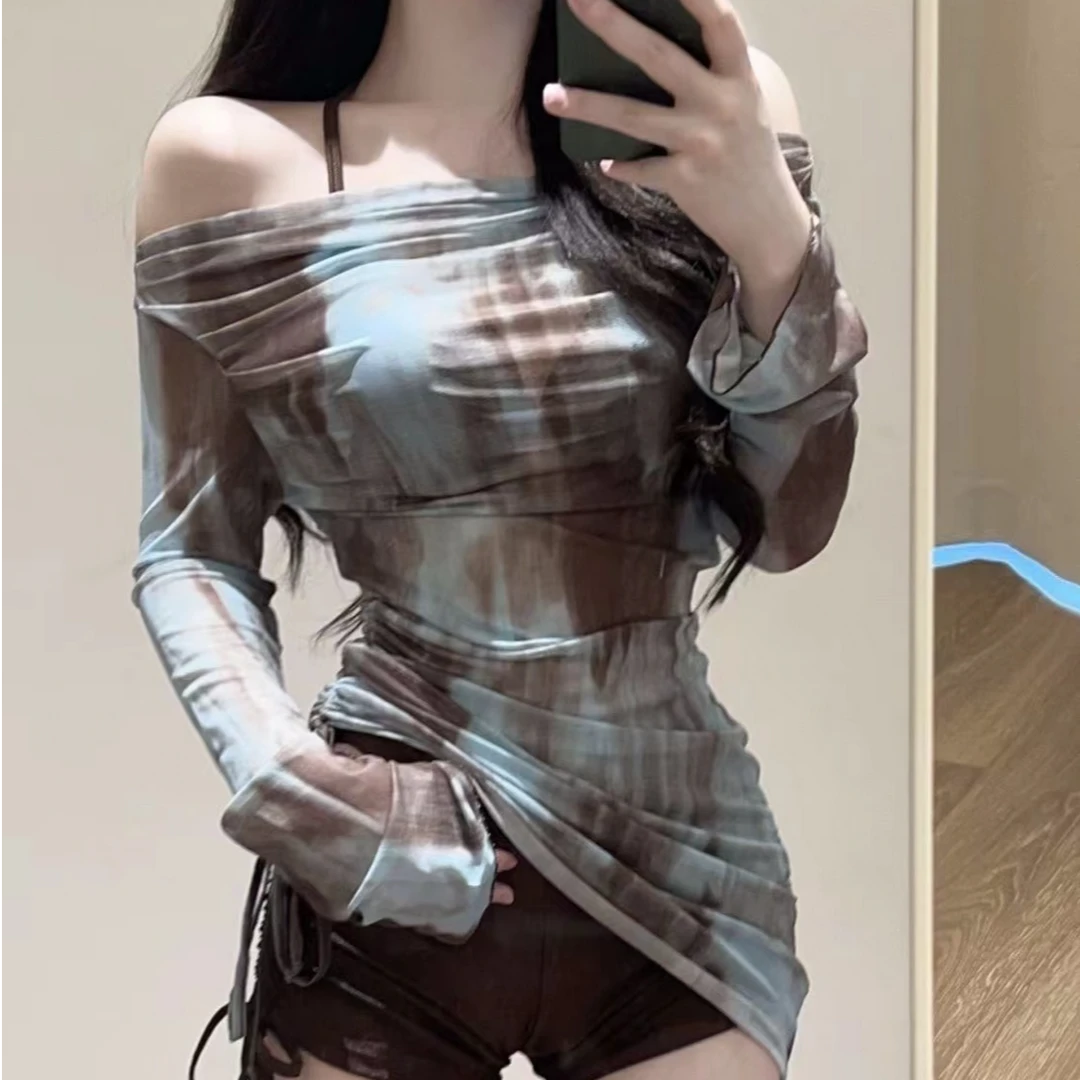 BOBO2024新钢托聚拢性感蓝扎染美式长袖分体泳衣女平角三件套夏