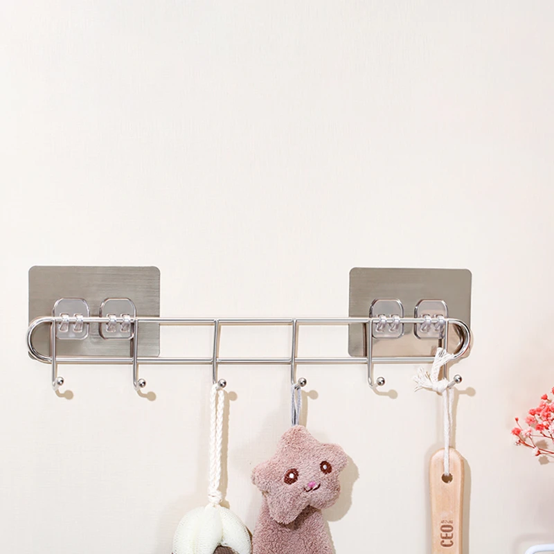 挂钩衣服排钩墙壁挂墙上卫生间厨房免打孔毛巾浴室不锈钢衣架挂勾
