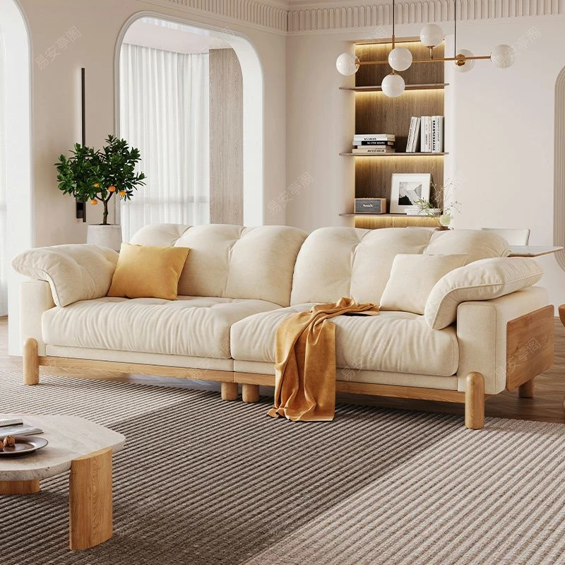 日式原木风奶油布艺沙发客厅2024新款简约直排小户型实木云朵沙发