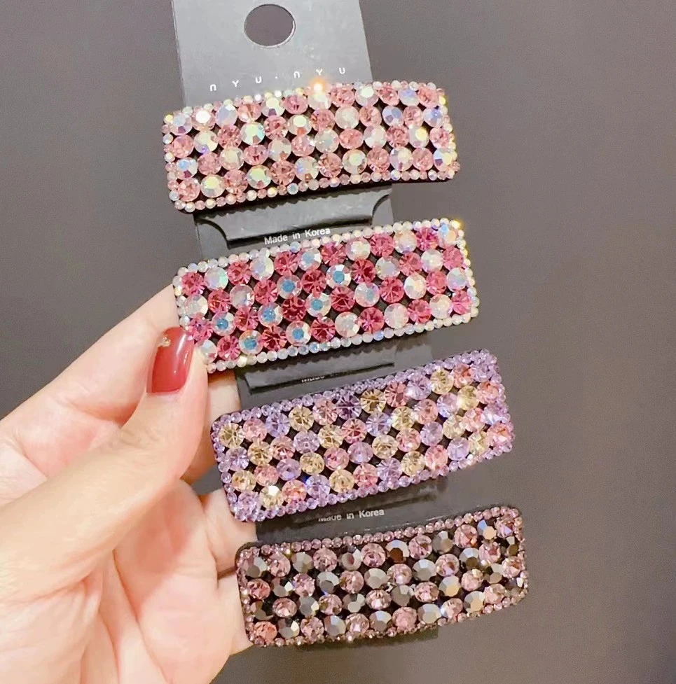 韩版新款高级感进口水钻发夹长方形大拜拜夹后脑勺碎发夹侧边夹