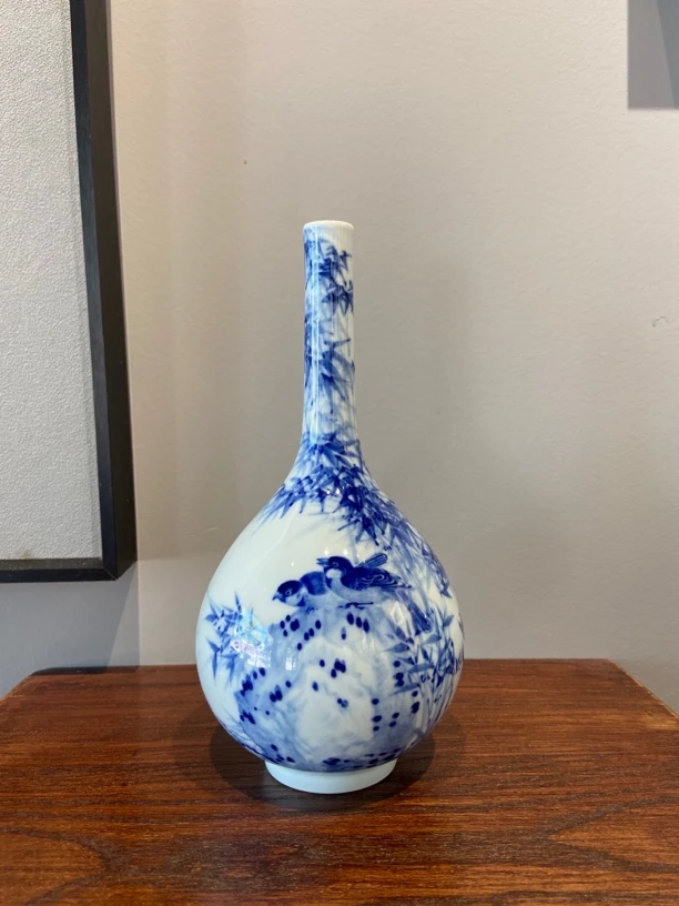 青花竹鸟花瓶青花胆瓶