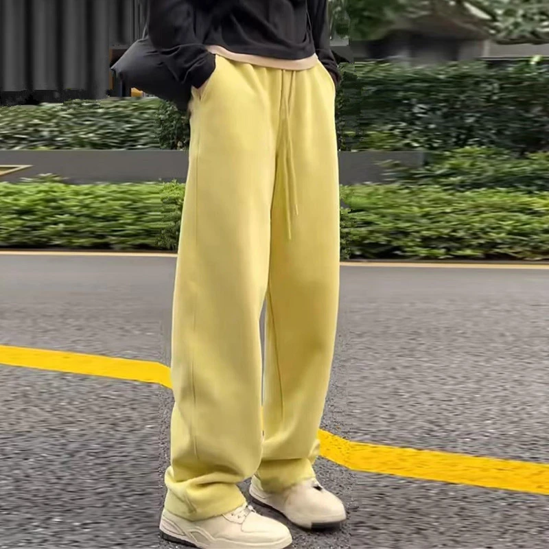 裤子女款爆款2025新款宽松显瘦休闲黄色阔腿裤高腰百搭直筒长裤子