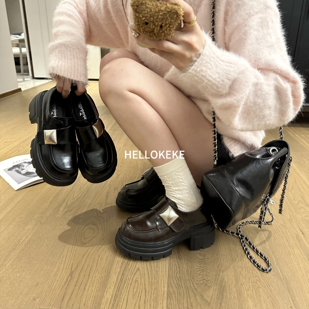 KeKe【英伦】7cm跟 小个子定制漆皮轻奢小皮鞋厚底时尚百搭乐福鞋