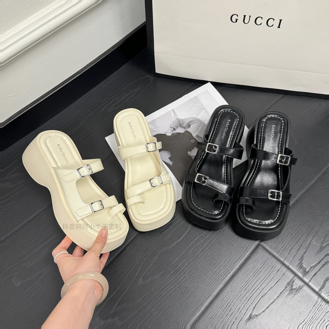 珂珂【鬼怪】7cm 牛版高定小个子定制夏日凉拖休闲厚底外穿拖鞋凉鞋