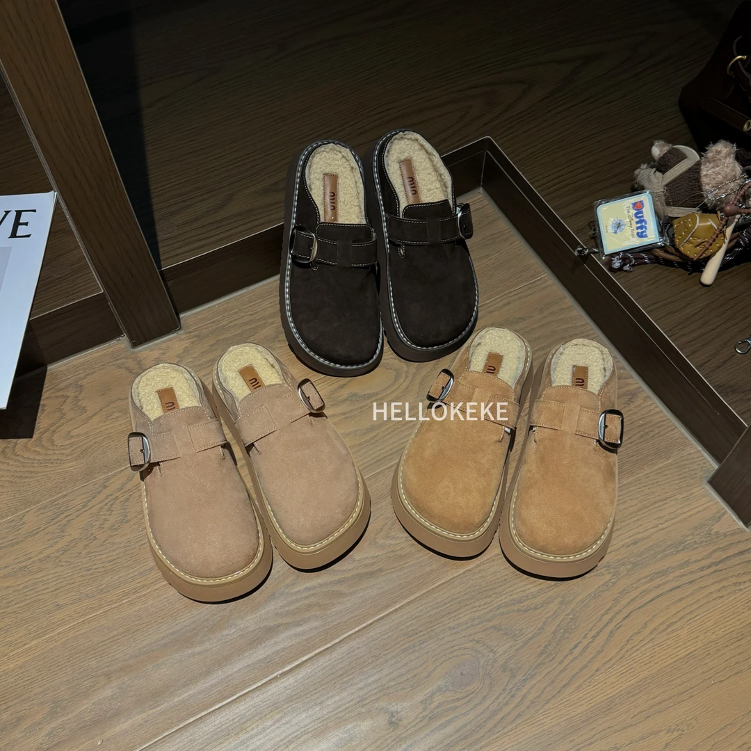 KeKe【加绒勃肯】5cm跟 小个子定制秋冬加绒勃肯鞋增高包头半拖鞋