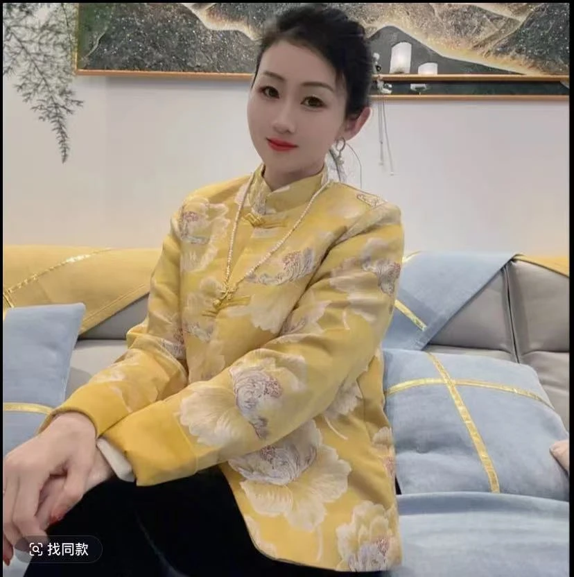 新中式国风秋季新款气质外套宽松显瘦提花立领上衣女