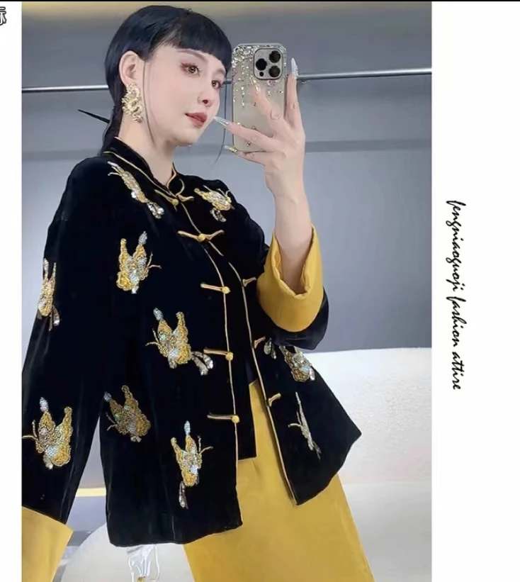 外套气质网红时尚黑色设计师重工提花绣花