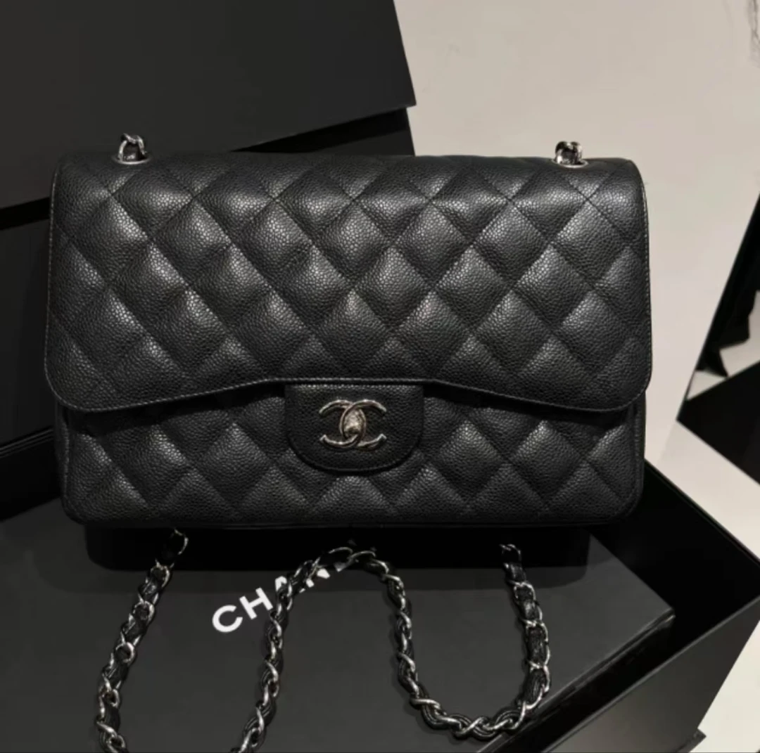 99新 Chanel/香奈儿 黑银牛jumbo CY144