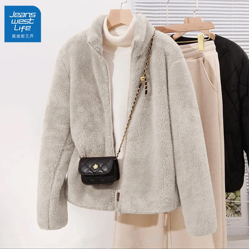 真维斯无界加厚保暖珊瑚绒外套冬季潮牌休闲情侣款立领上衣开衫S