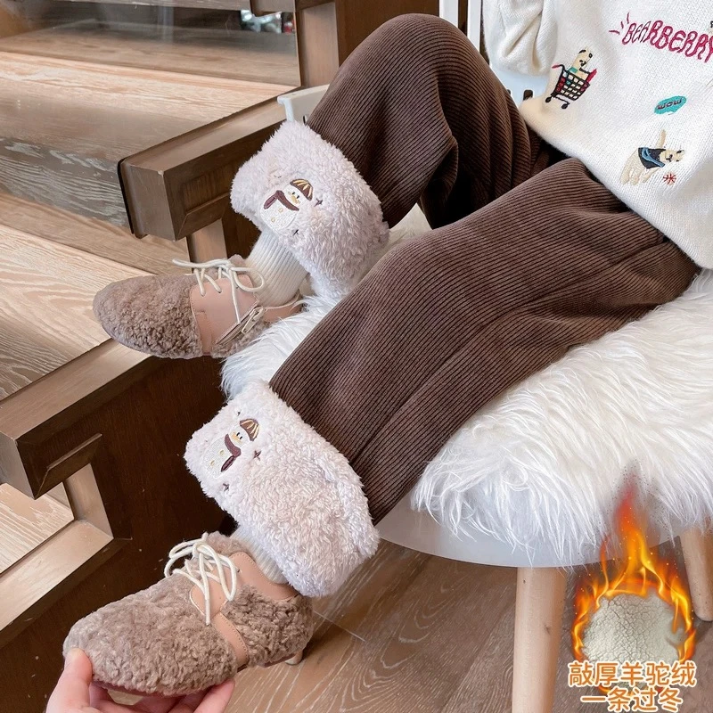 【断码清仓】加绒加厚裤子冬季女童棉裤羊驼绒儿童宝宝一体绒阔腿裤