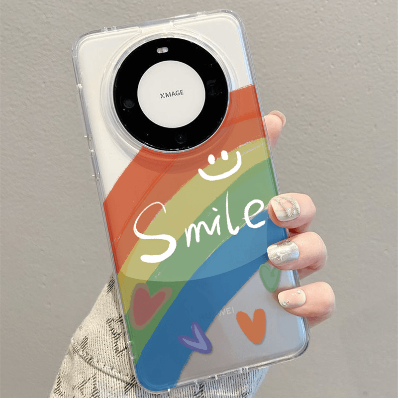 适用华为Mate30手机壳mate60/p60art/mate40pro+微笑彩虹新款简约