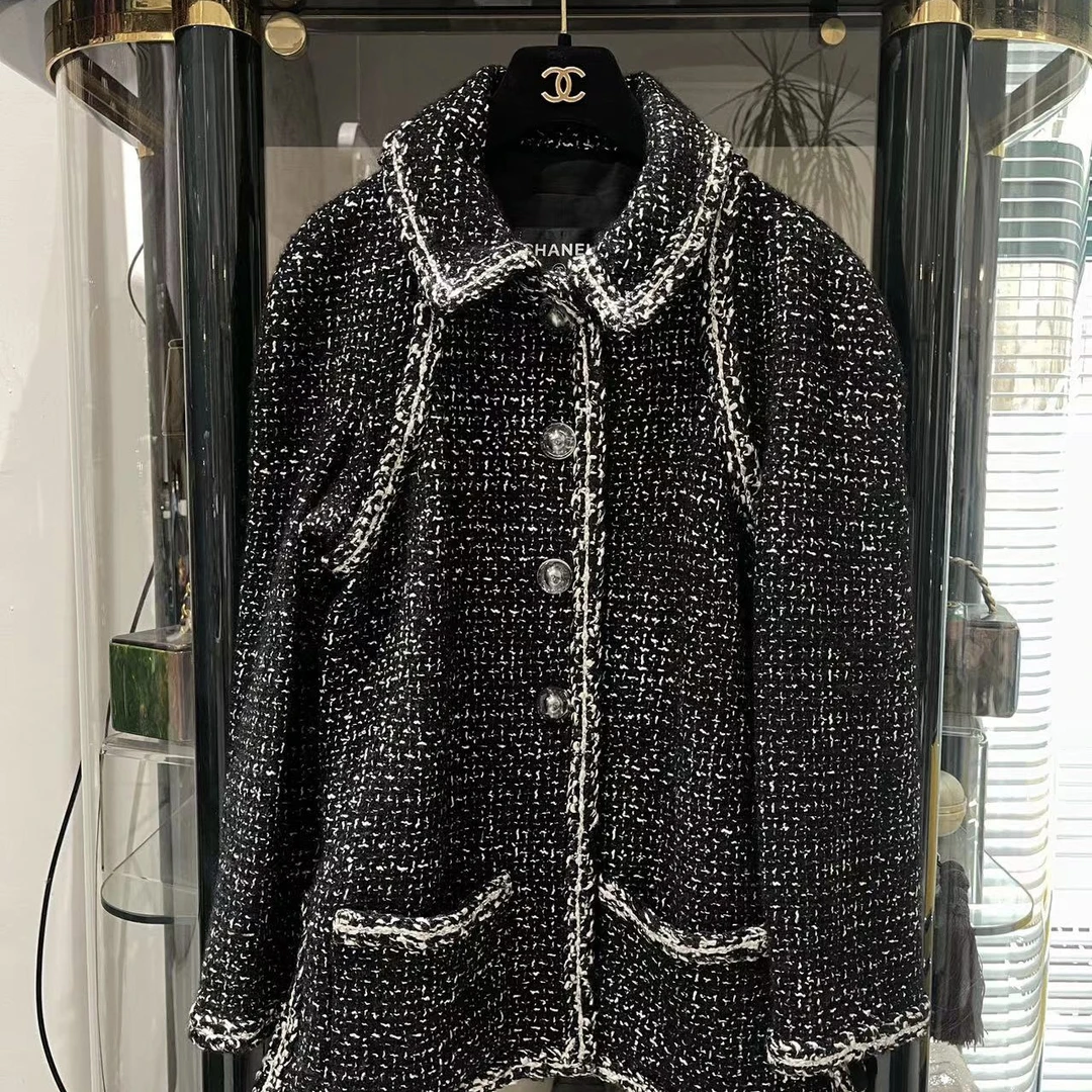 95新 Chanel/香奈儿 17年地控中心 黑白粗花呢外套42码