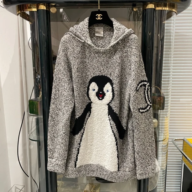95新 Chanel/香奈儿 07A灰色雪花针织 连帽针织上衣38码