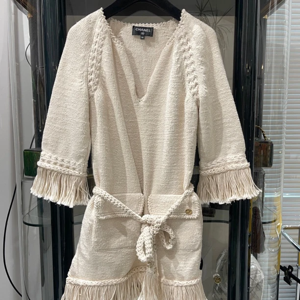 95新 Chanel/香奈儿 Chanel18C希腊秀款米色连衣裙有附属腰带38码
