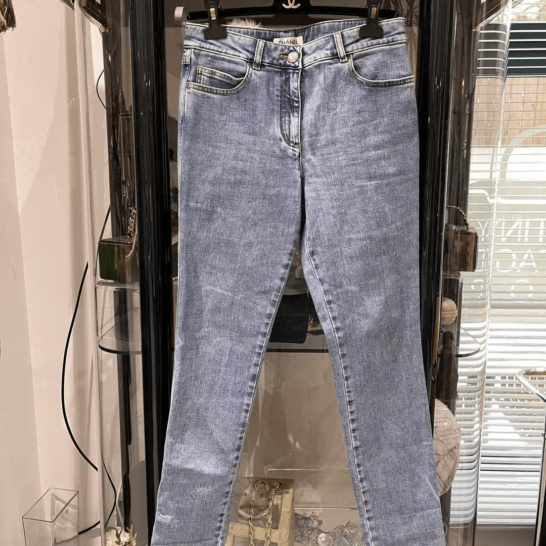 95新  Chanel23N 牛仔蓝 黑白cc长裤 40码
