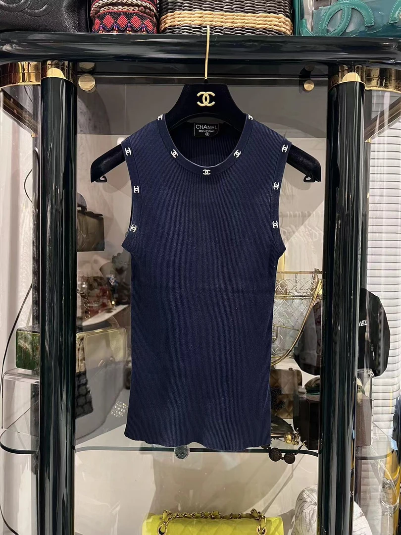 95新  Chanel 藏蓝色 cclogo 无袖 针织 背心