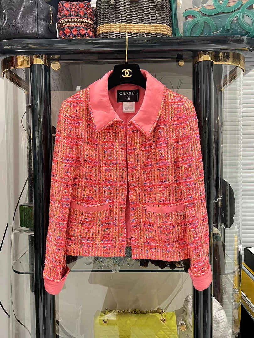 95新  Chanel 01c 粉色 38码 格纹编织 翻领 外套 cgw38