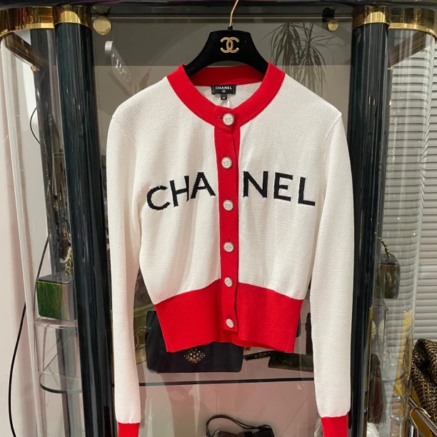 95新 Chanel/香奈儿 特价沙滩系列红白针织外套38码