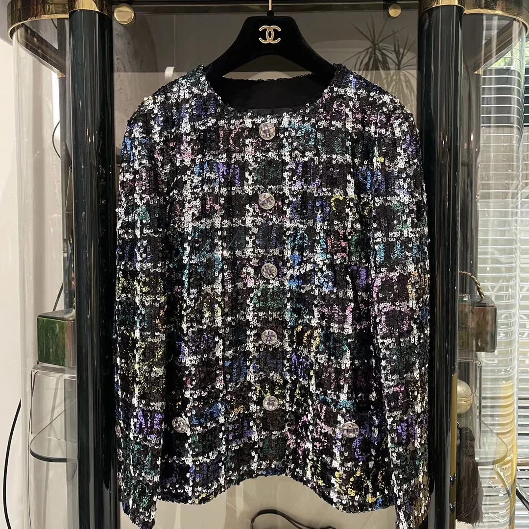 95新 Chanel/香奈儿 22A手工坊彩色亮片圆领外套40码公价近9w➕